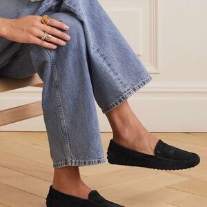 Tod’s Black Suede Penny Loafers Classic Italian Driver Shoes size 37.5